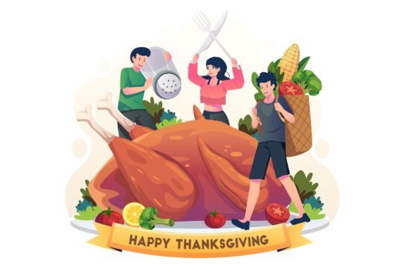 Thanksgiving Dinner Party Illustration