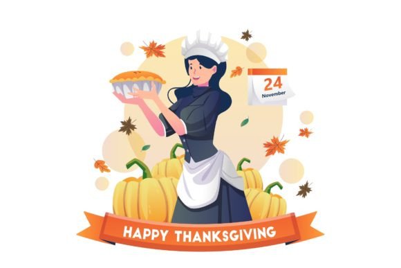 Woman Cook Thanksgiving Pie Illustration: A Perfect Addition to Your Holiday Design
